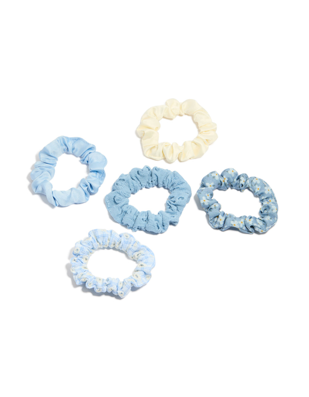 Tweens Daisy Flower & Checkered Fabric Scrunchies 5-Pack