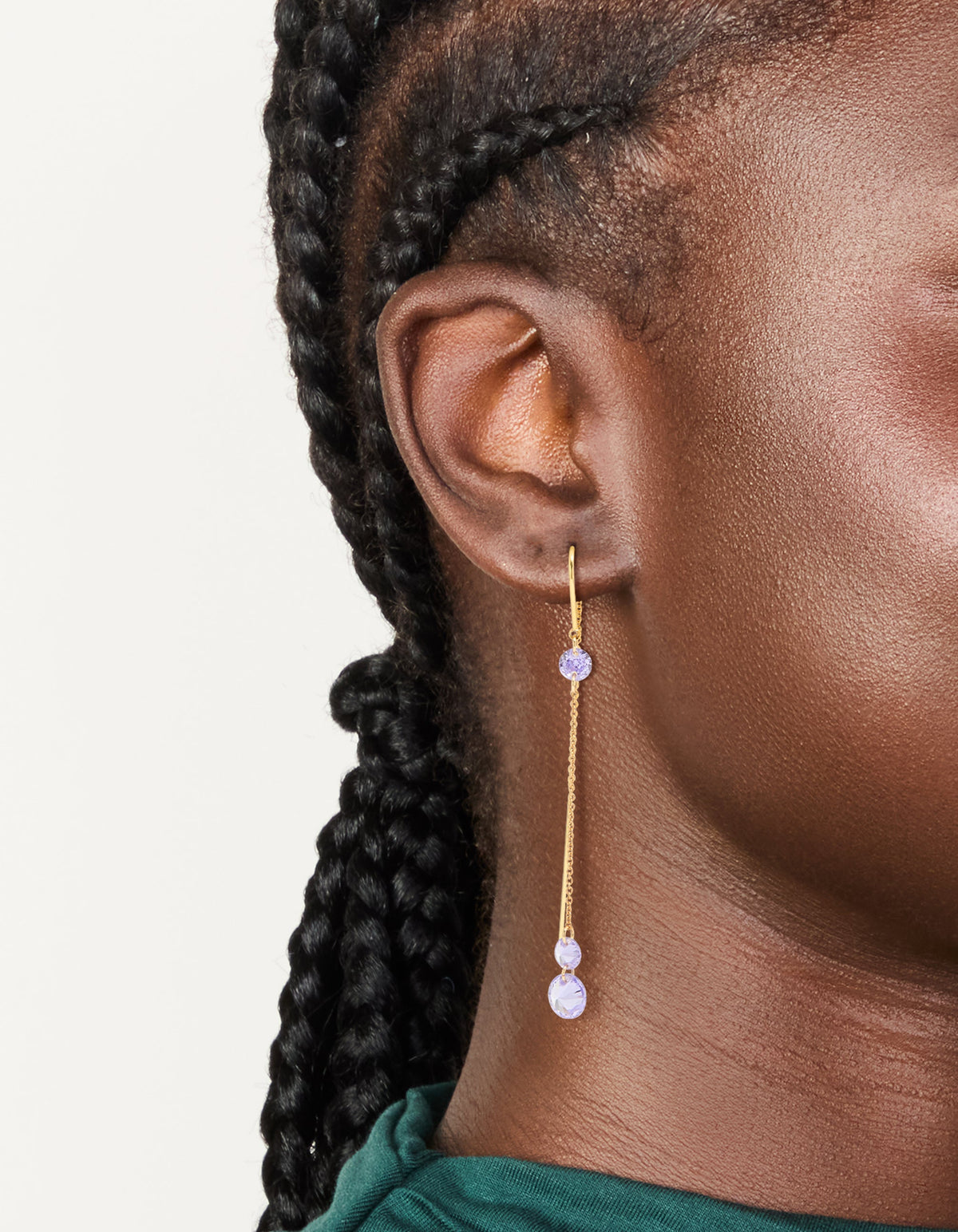 Gold Plated Purple Cubic Zirconia Drop Thread Through Hook Earrings