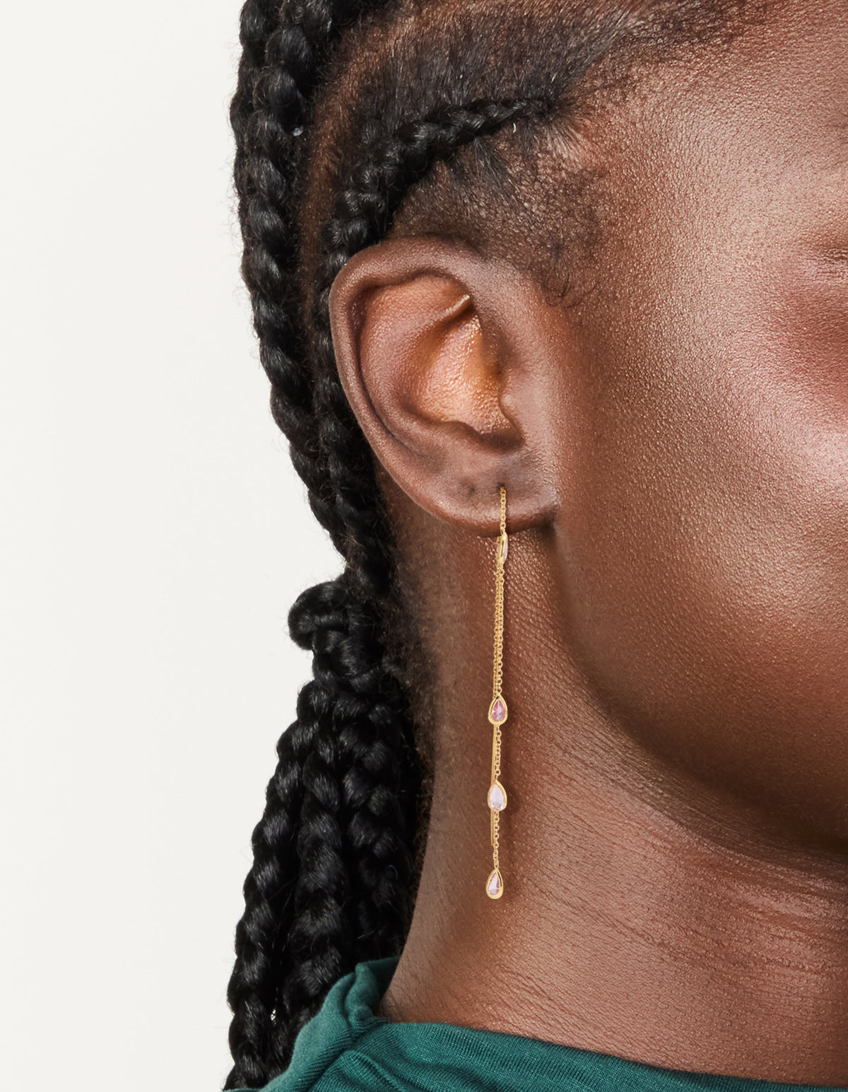 Gold Plated Pear Pink Diamante Station Threader Earrings