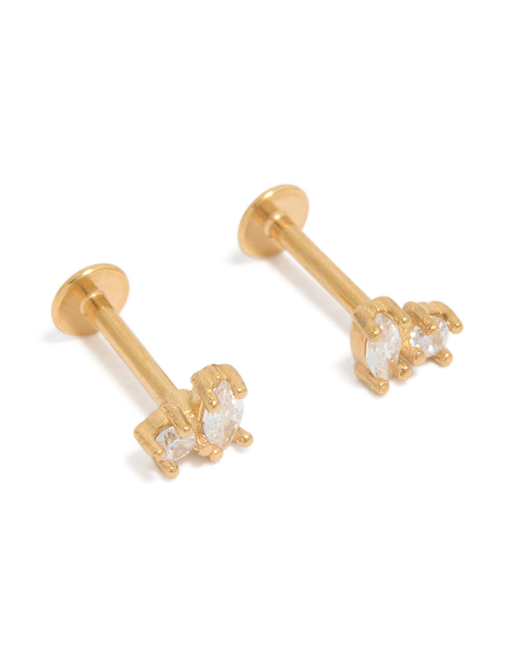 Gold Plated Surgical Steel Oval & Circle Cubic Cluster Zirconia Flat Back Studs