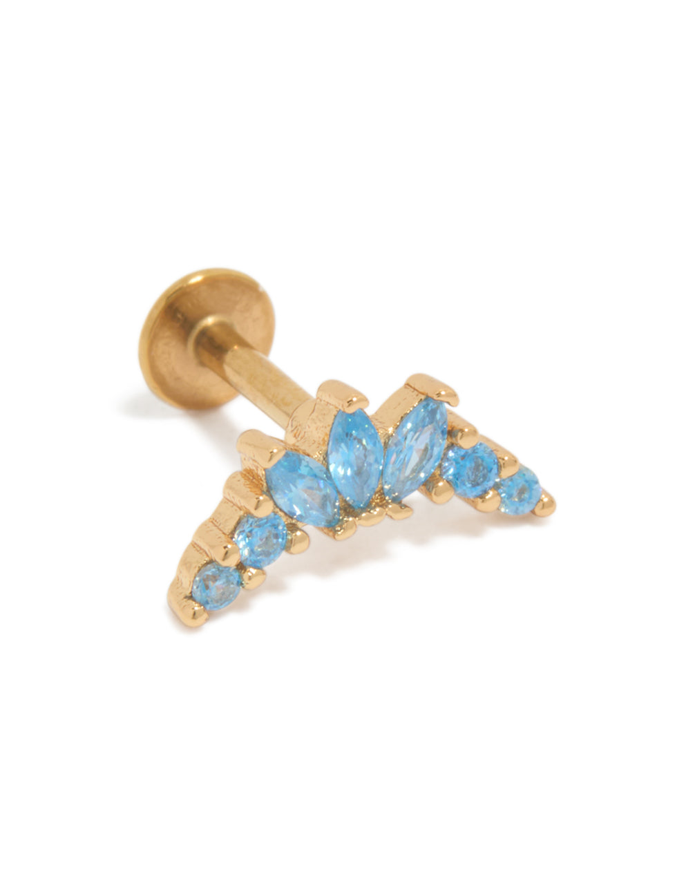 Gold Plated Surgical Steel Blue Cubic Zirconia Marquise Flat Back Single Stud