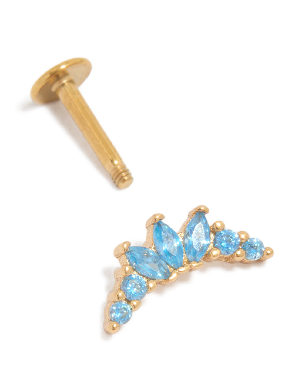 Gold Plated Surgical Steel Blue Cubic Zirconia Marquise Flat Back Single Stud