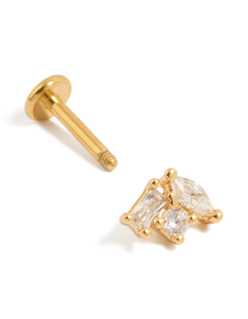 Gold Plated Titanium Cubic Zirconia Multi Shaped Single Flat Back Stud
