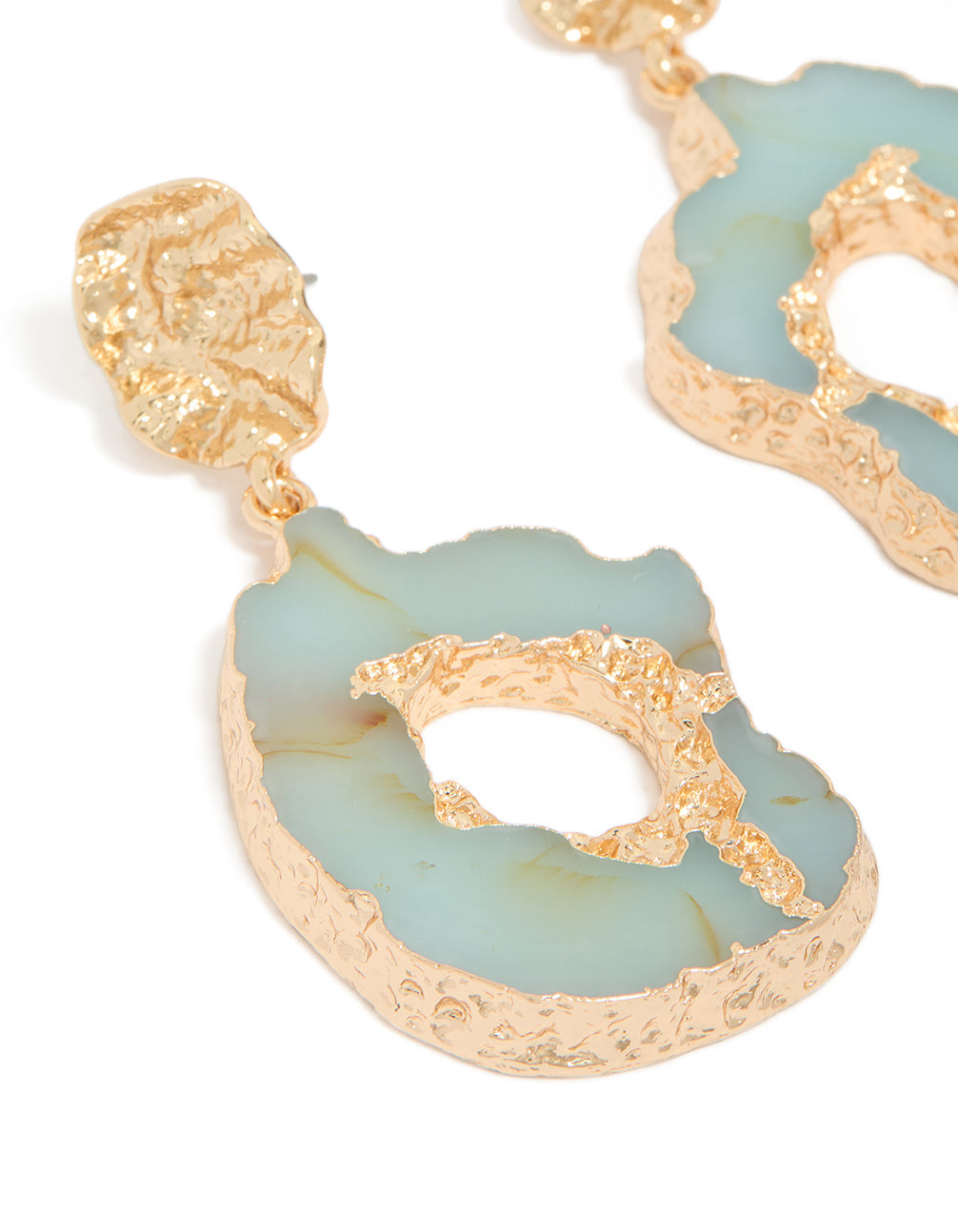 Worn Gold Open Blue Amazonite Semi Precious Stone Drop Earrings