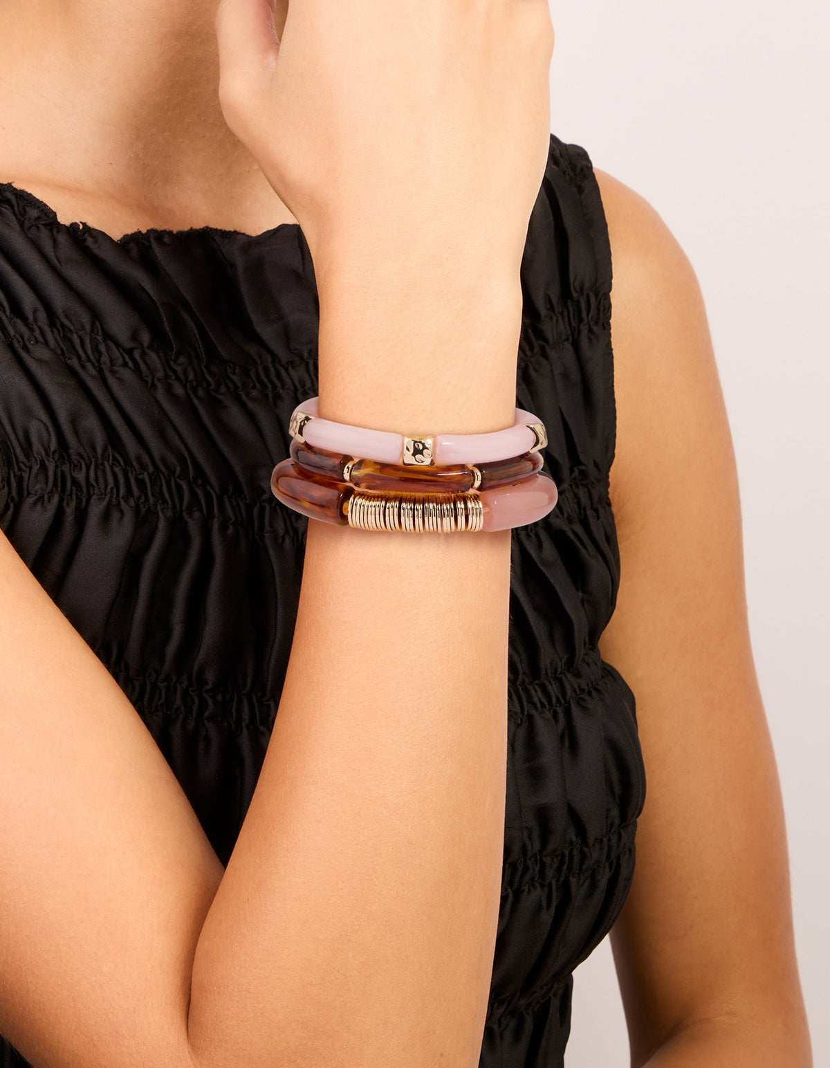 Mixed Pink Resin & Gold Stretch Bracelets 3-Pack