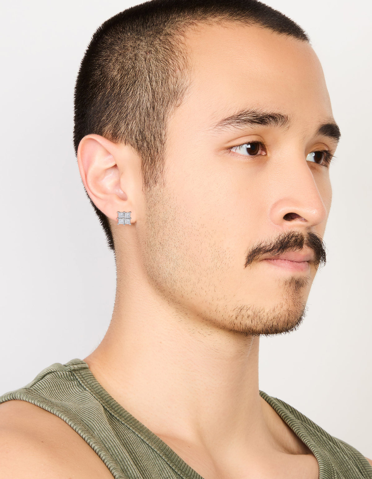 Mens Waterproof Stainless Steel Multi Square Cubic Zirconia Stud Earrings