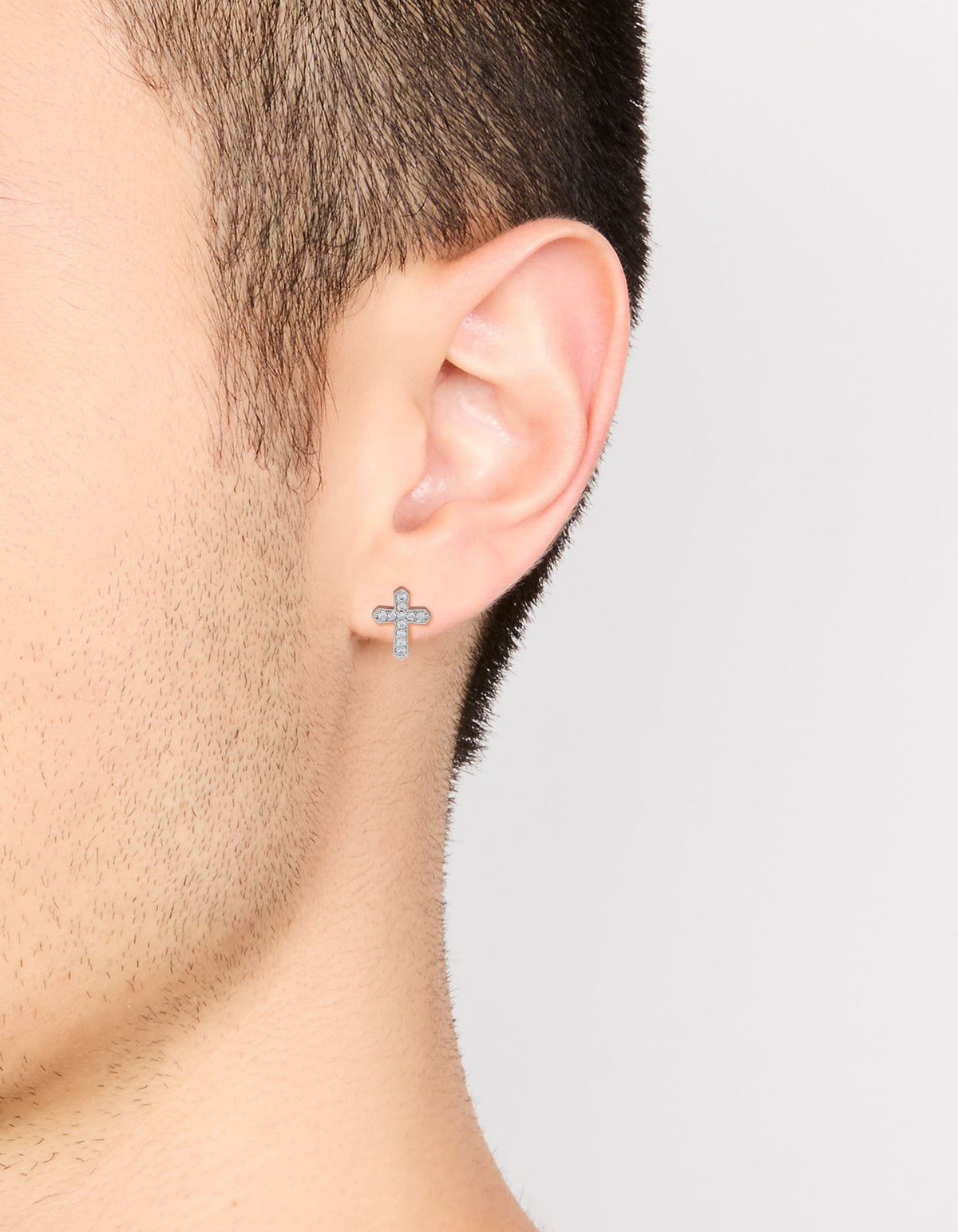 Mens Waterproof Stainless Steel Cubic Zirconia Cross Detail Stud Earrings