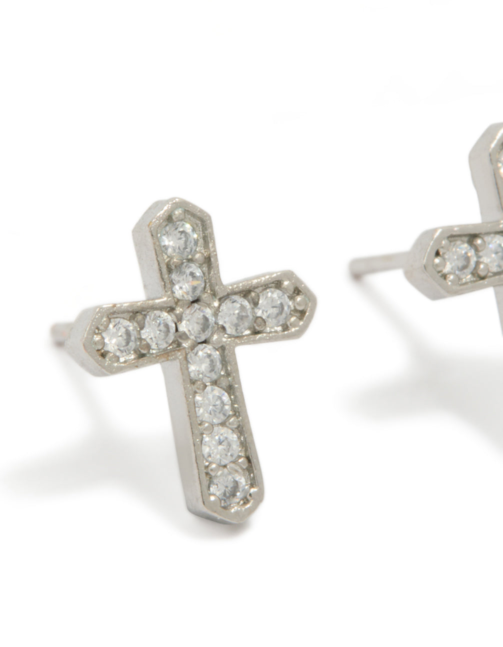 Mens Waterproof Stainless Steel Cubic Zirconia Cross Detail Stud Earrings
