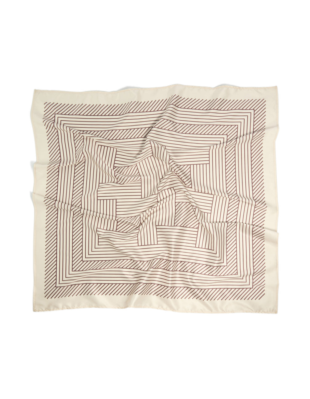 Cream Brown Geometric Wavy Lines Fabric Scarf