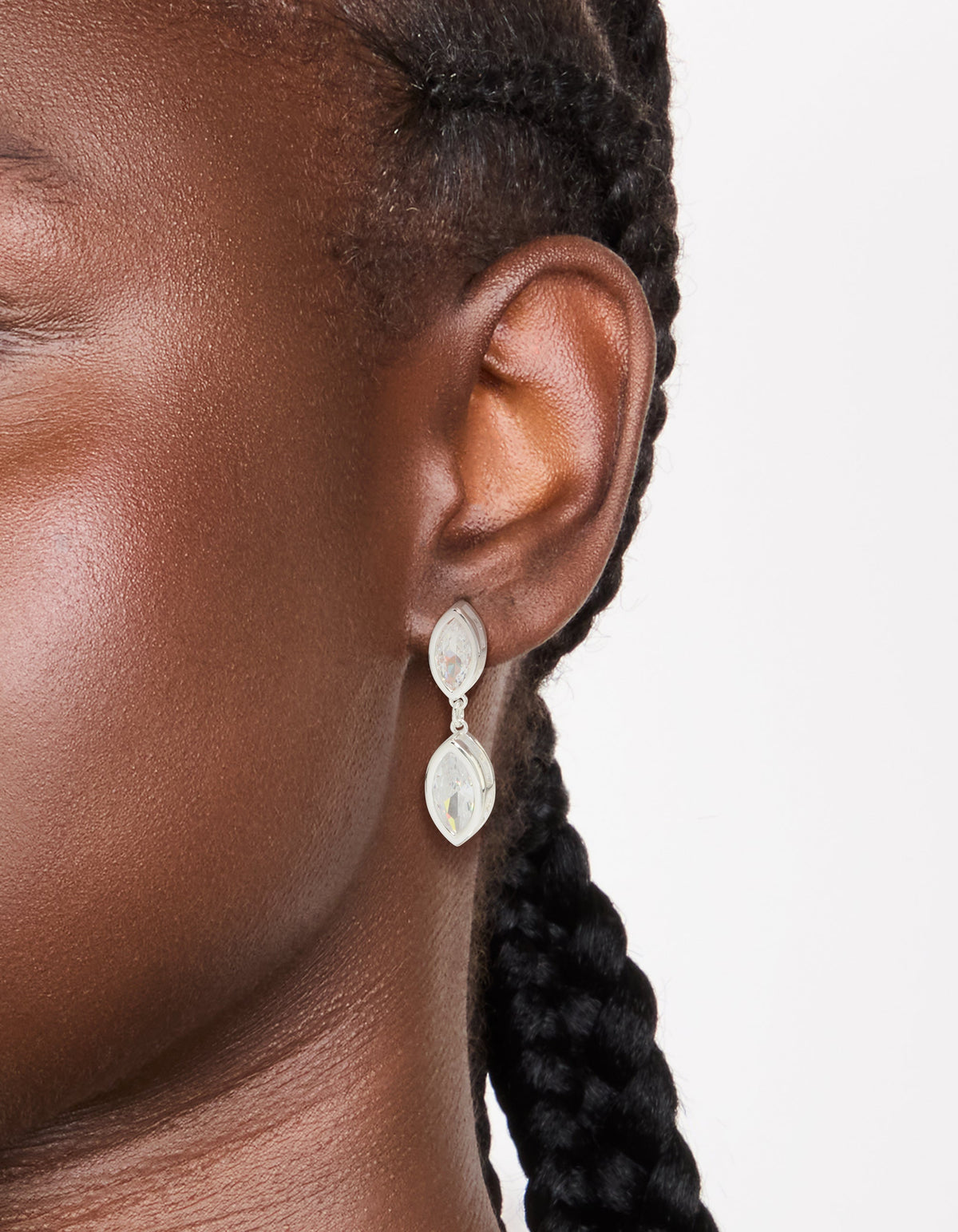 Silver Plated Cubic Zirconia Double Oval Bezel Drop Earrings