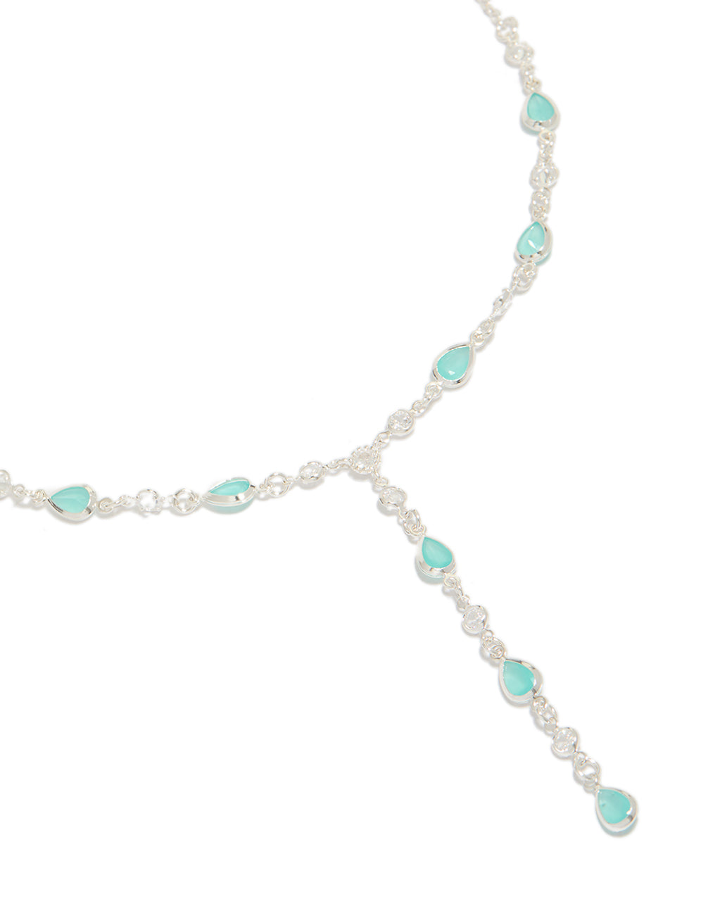 Silver Plated Cubic Zirconia Blue Alternating Oval Y-Necklace
