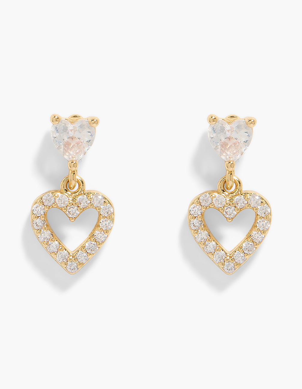 Gold Plated Cubic Zirconia Heart Drop Earrings