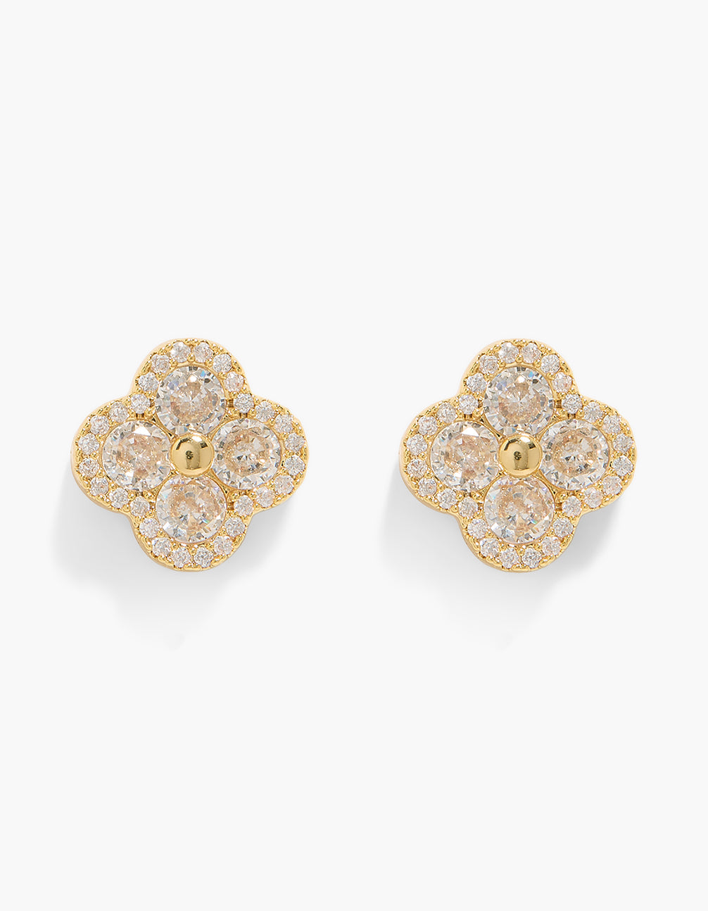 Gold Plated Cubic Zirconia Flower Detail Stud Earrings