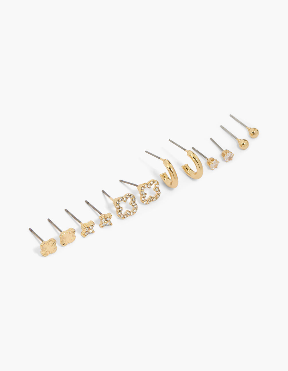 Gold Plated Cubic Zirconia Flower Stud Earrings 6-Pack