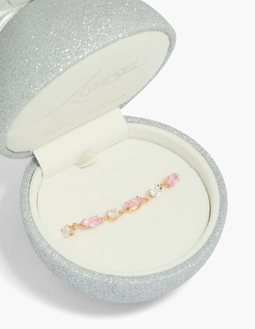 Gold Pink Cubic Zirconia Oval & Circle Bracelet