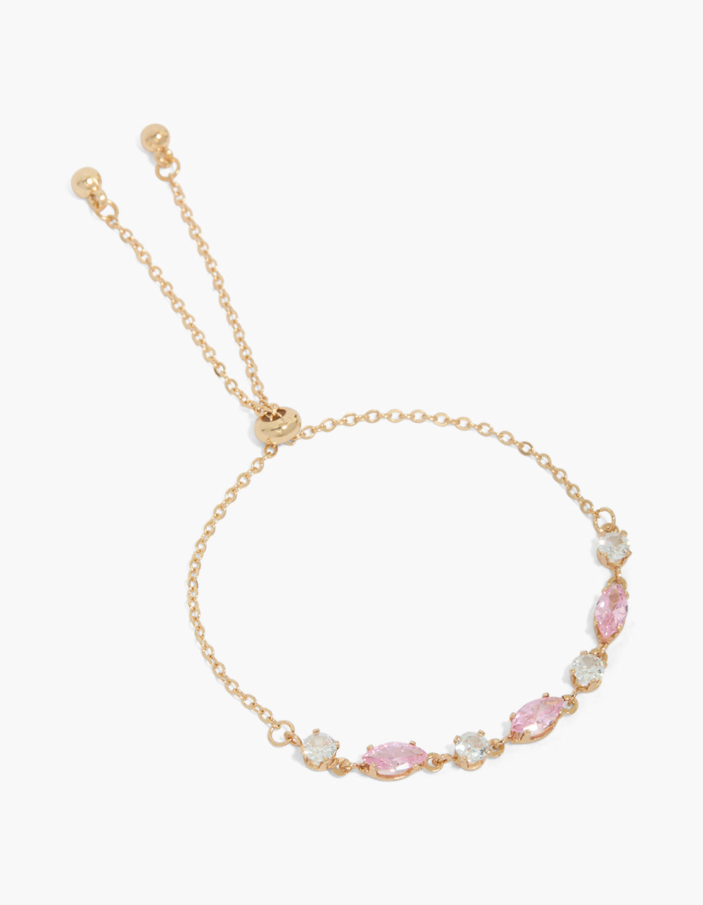 Gold Pink Cubic Zirconia Oval & Circle Bracelet