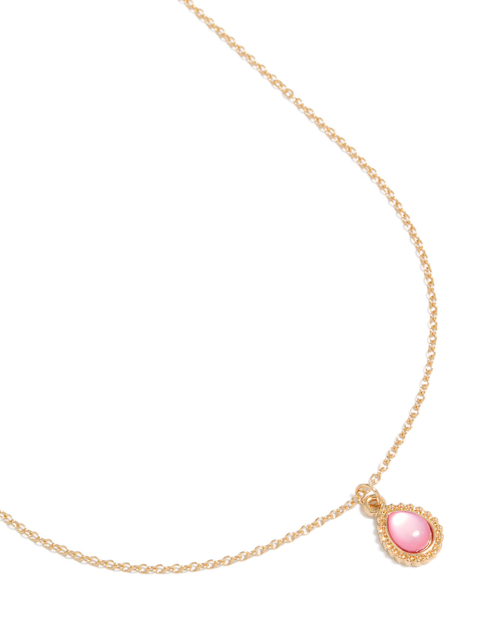 Gold Simple Teardrop Pink Pendant Necklace
