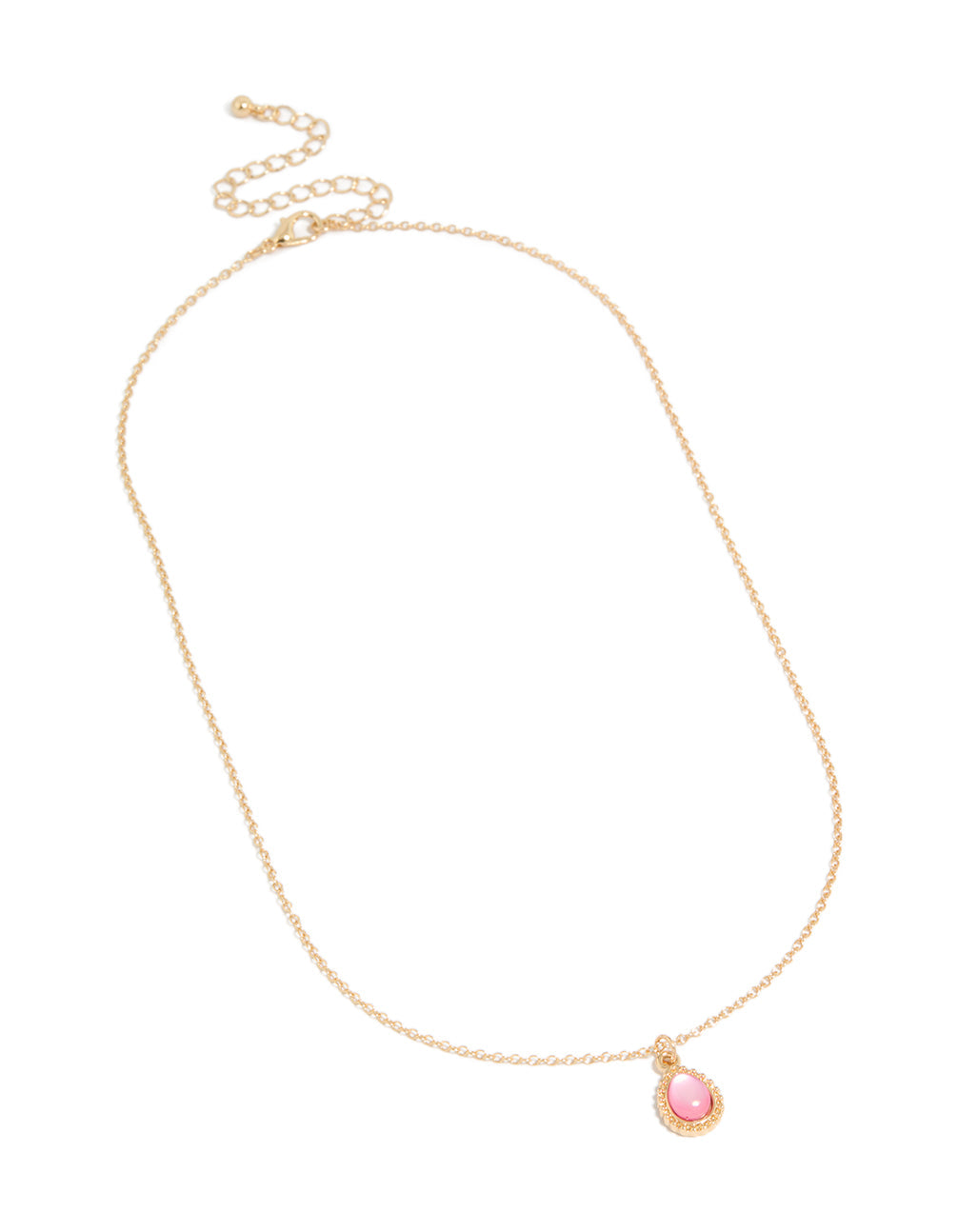 Gold Simple Teardrop Pink Pendant Necklace