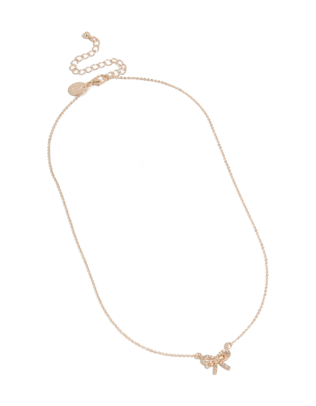 Rose Gold Dainty Diamante Bow Pendant Necklace
