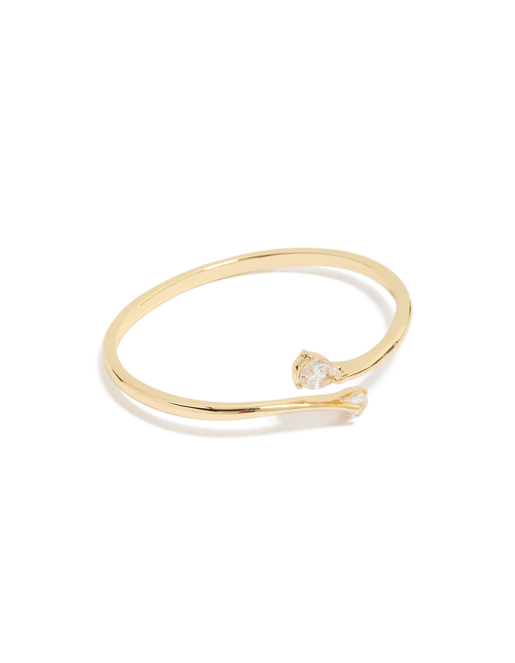 Gold Plated Cubic Zirconia Flat Teardrop Open Front Bangle