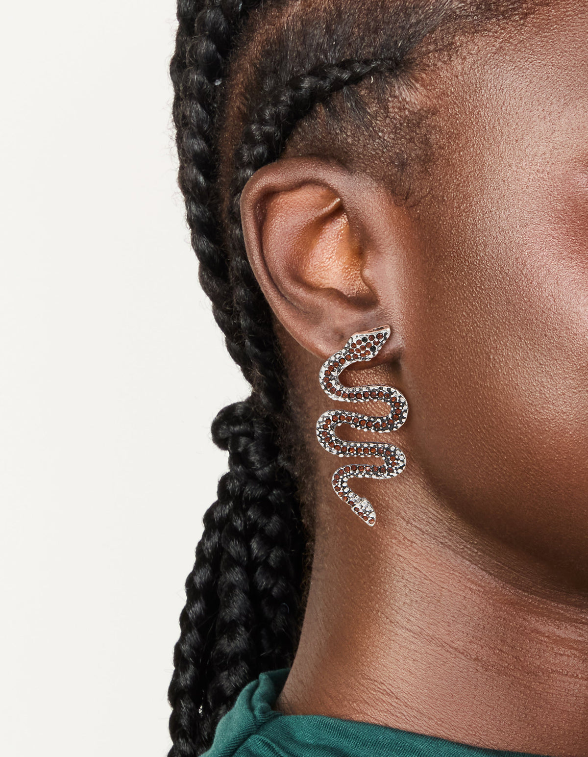 Silver Orange Diamante Snake Statement Earrings