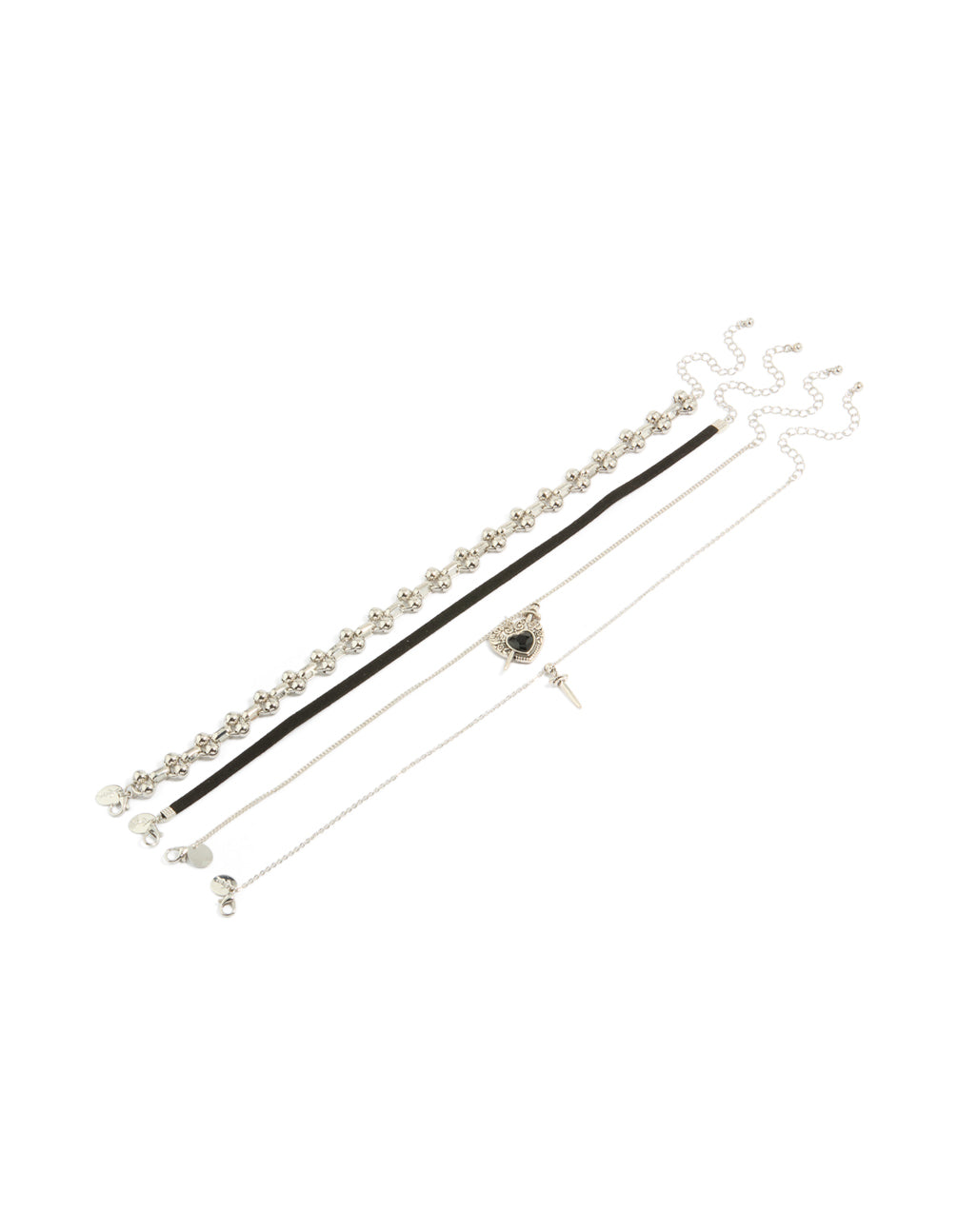 Silver Heart & Dagger Choker Necklaces Pack
