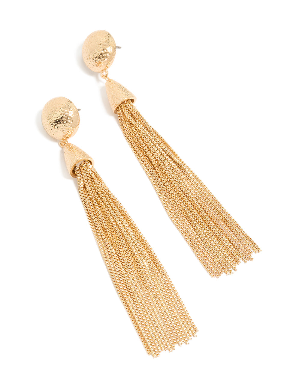 Gold Dome Tassel Drop Earrings