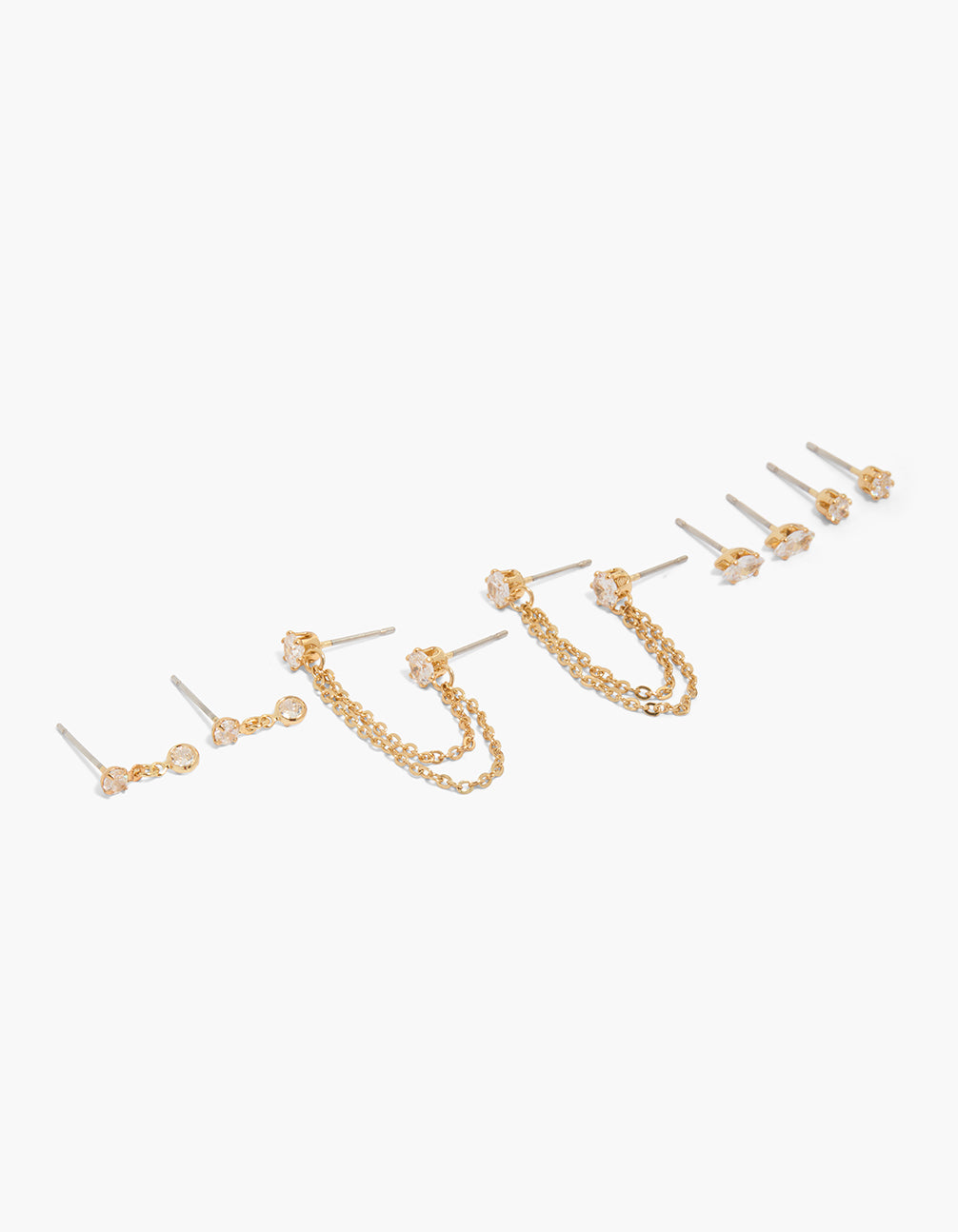 Gold Plated Cubic Zirconia Double Chain Earrings 5-Pack