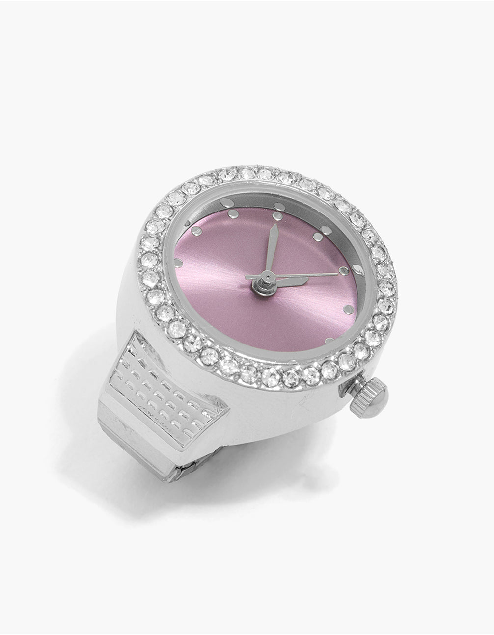 Silver Diamante Outer & Pink Watch Ring