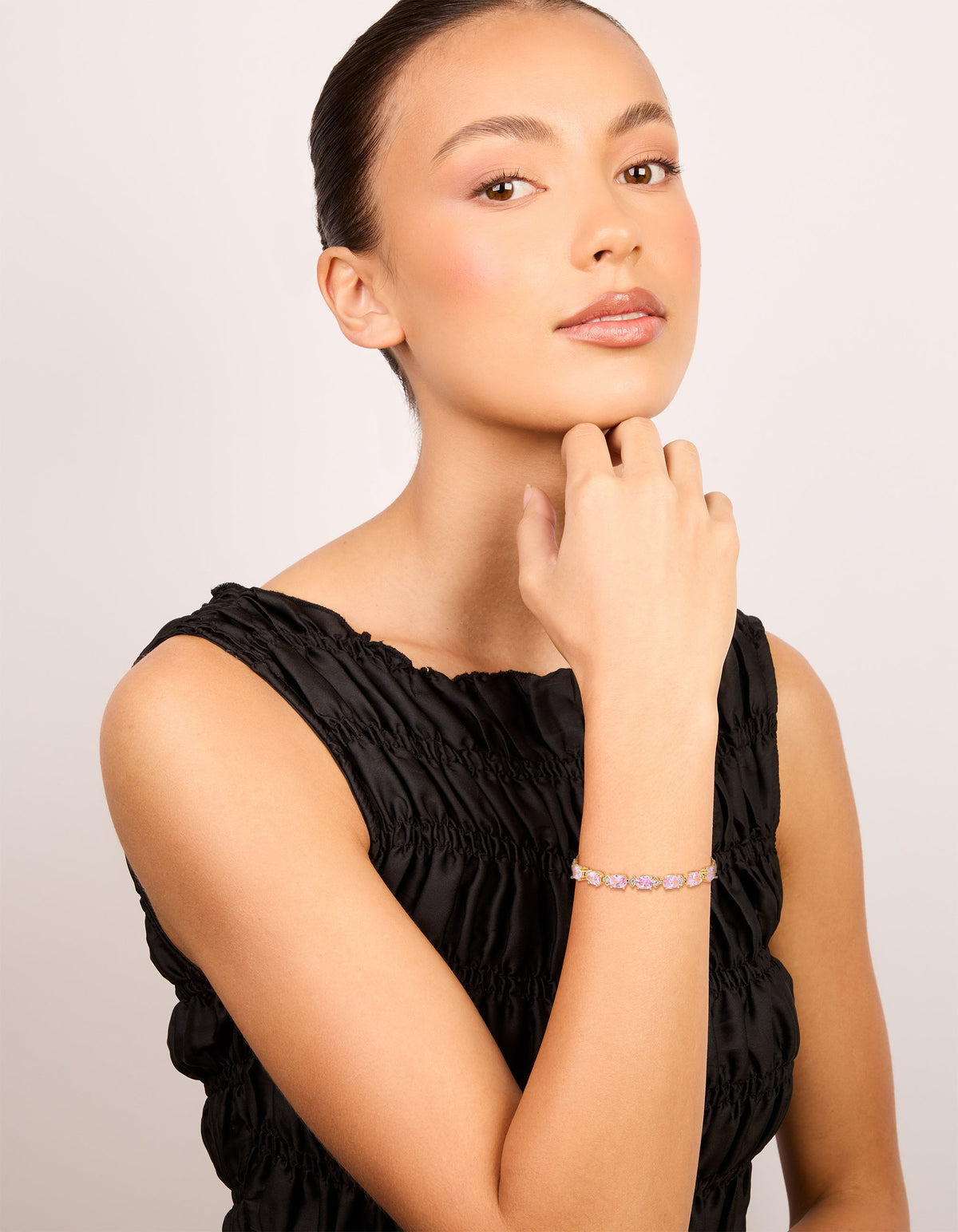 Waterproof Gold Plated Stainless Steel Pink Cubic Zirconia Oval Link Bracelet