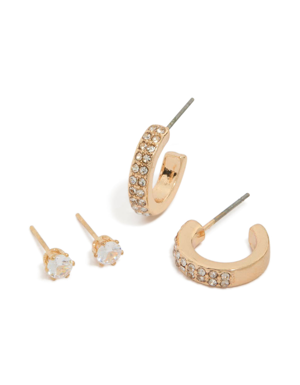Gold Diamante Stud & Hoop Earrings Set