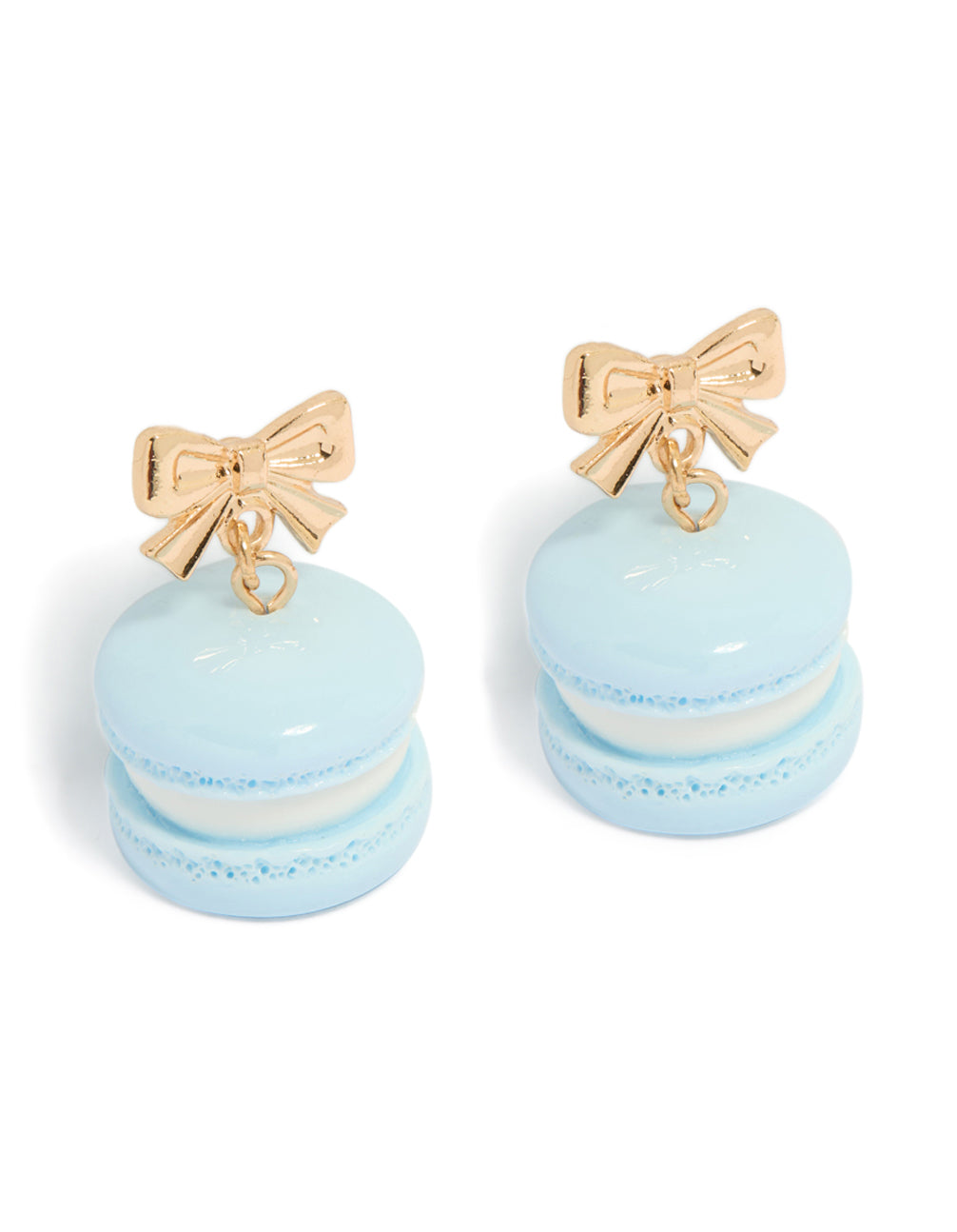 Gold Bow & Blue Macaron Earrings