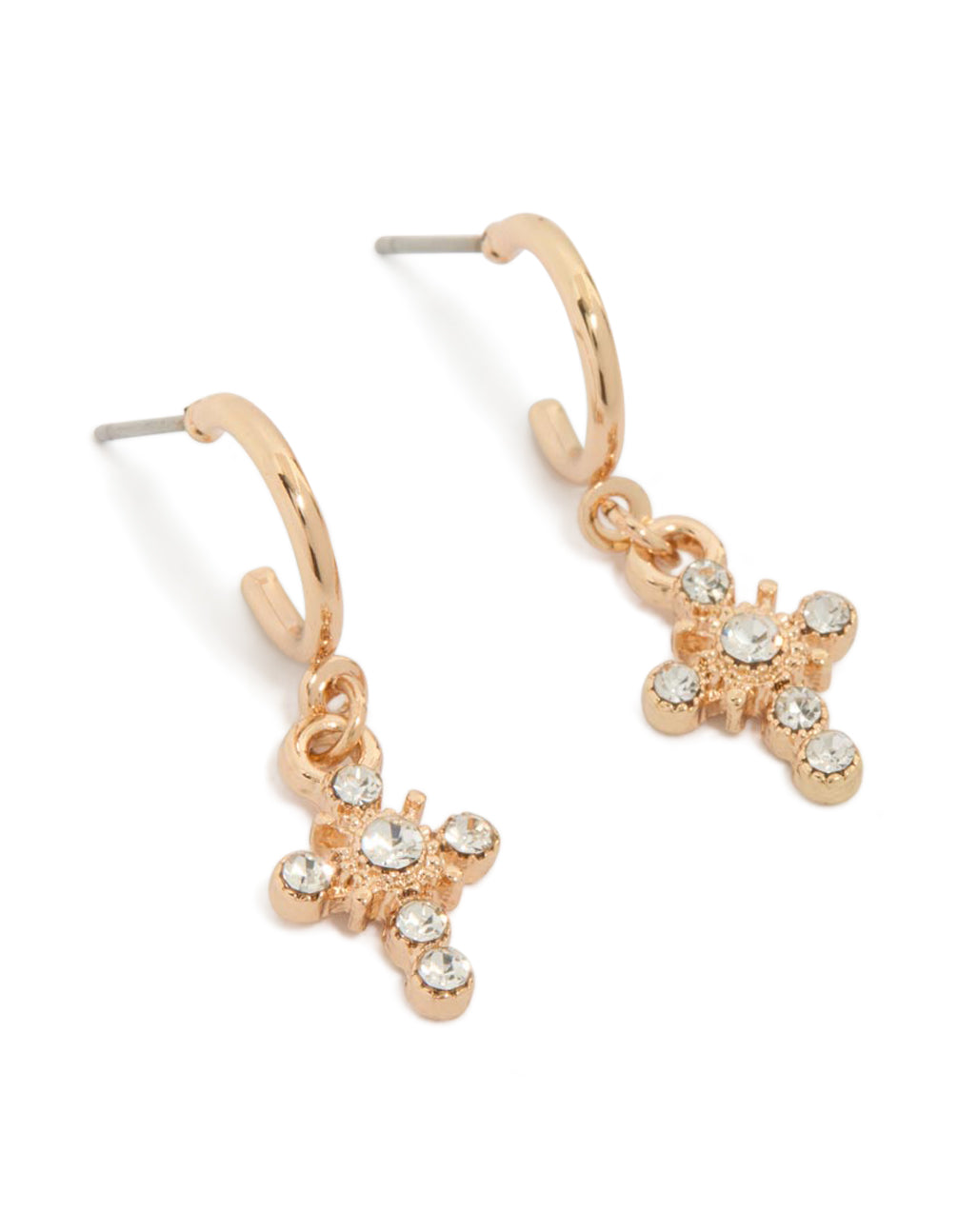 Gold Diamante Cross Huggie Earrings