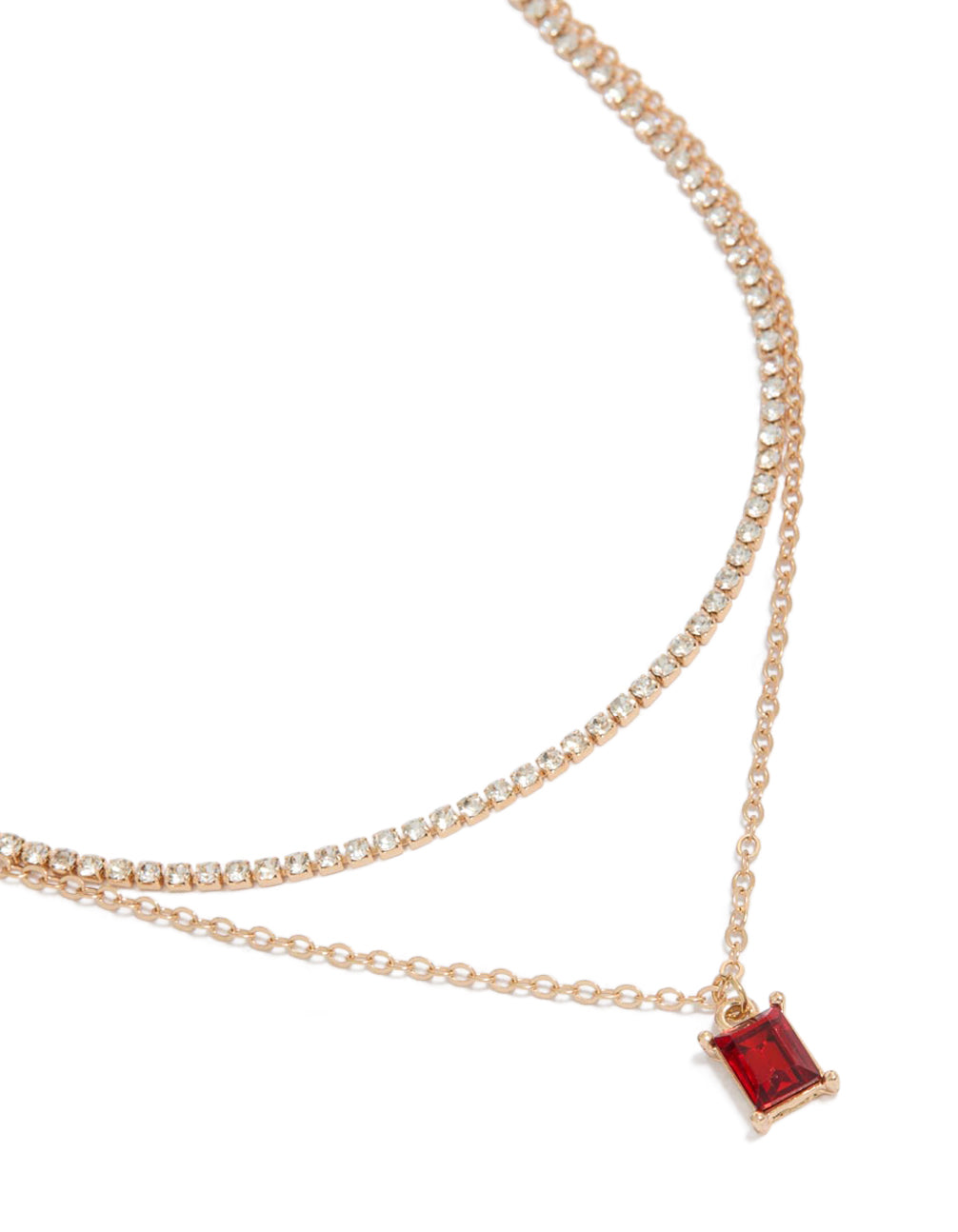Gold Cupchain Red Baguette Layered Necklace