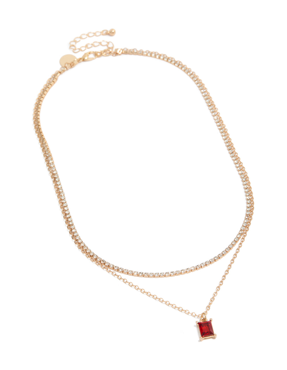 Gold Cupchain Red Baguette Layered Necklace