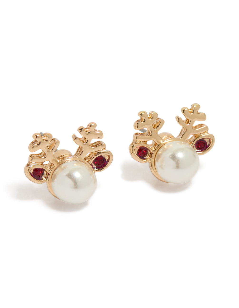 Gold Pearl Reindeer Stud Earrings
