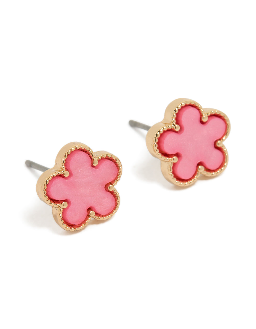 Gold Pink Acrylic Flower Stud Earrings