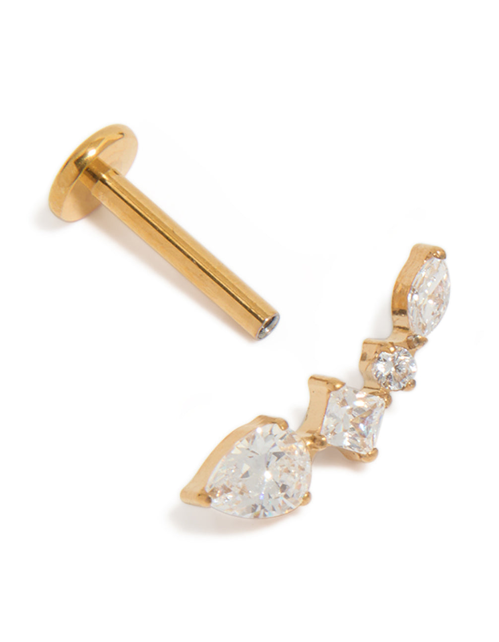 Gold Plated Surgical Steel Multi Cubic Zirconia Flat Back Ear Crawler