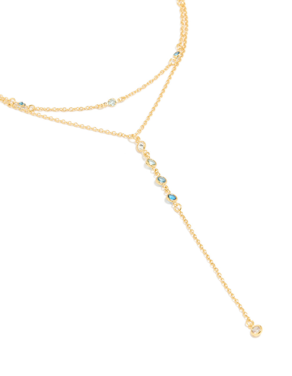 Gold Plated Bezel Cubic Zirconia Station Layered Y-Necklace