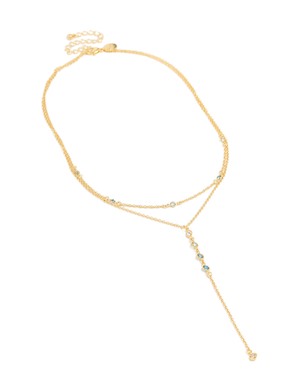 Gold Plated Bezel Cubic Zirconia Station Layered Y-Necklace