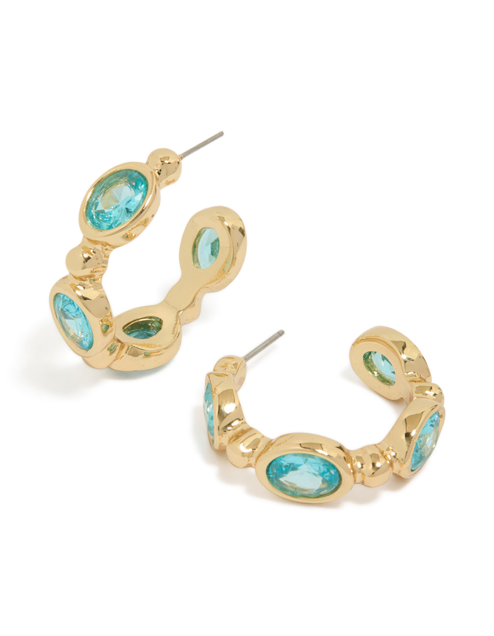 Gold Plated Cubic Zirconia Blue Oval Hoop Earrings