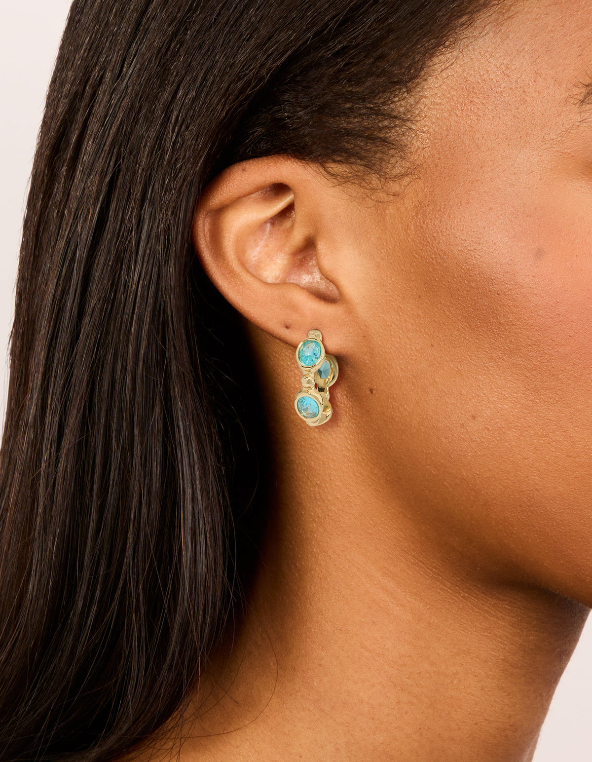 Gold Plated Cubic Zirconia Blue Oval Hoop Earrings