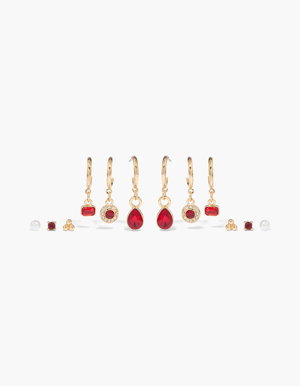 Gold Pearl & Red Cubic Zirconia Earrings 6-Pack