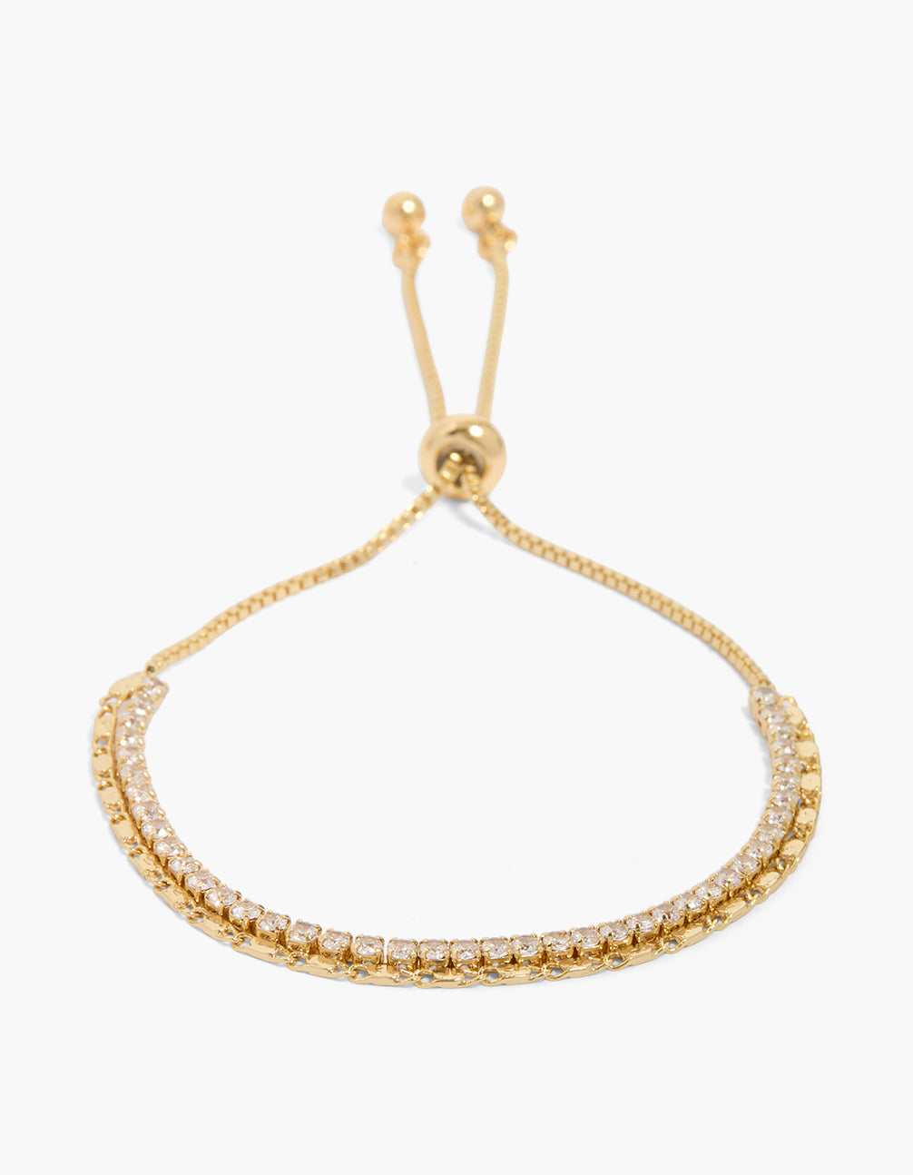 Gold Plated Cubic Zirconia Layered Toggle Bracelet