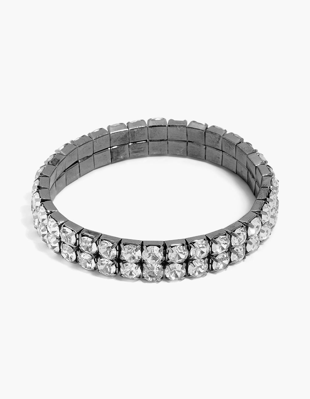Gunmetal Silver Square Diamantes Stretch Bracelet