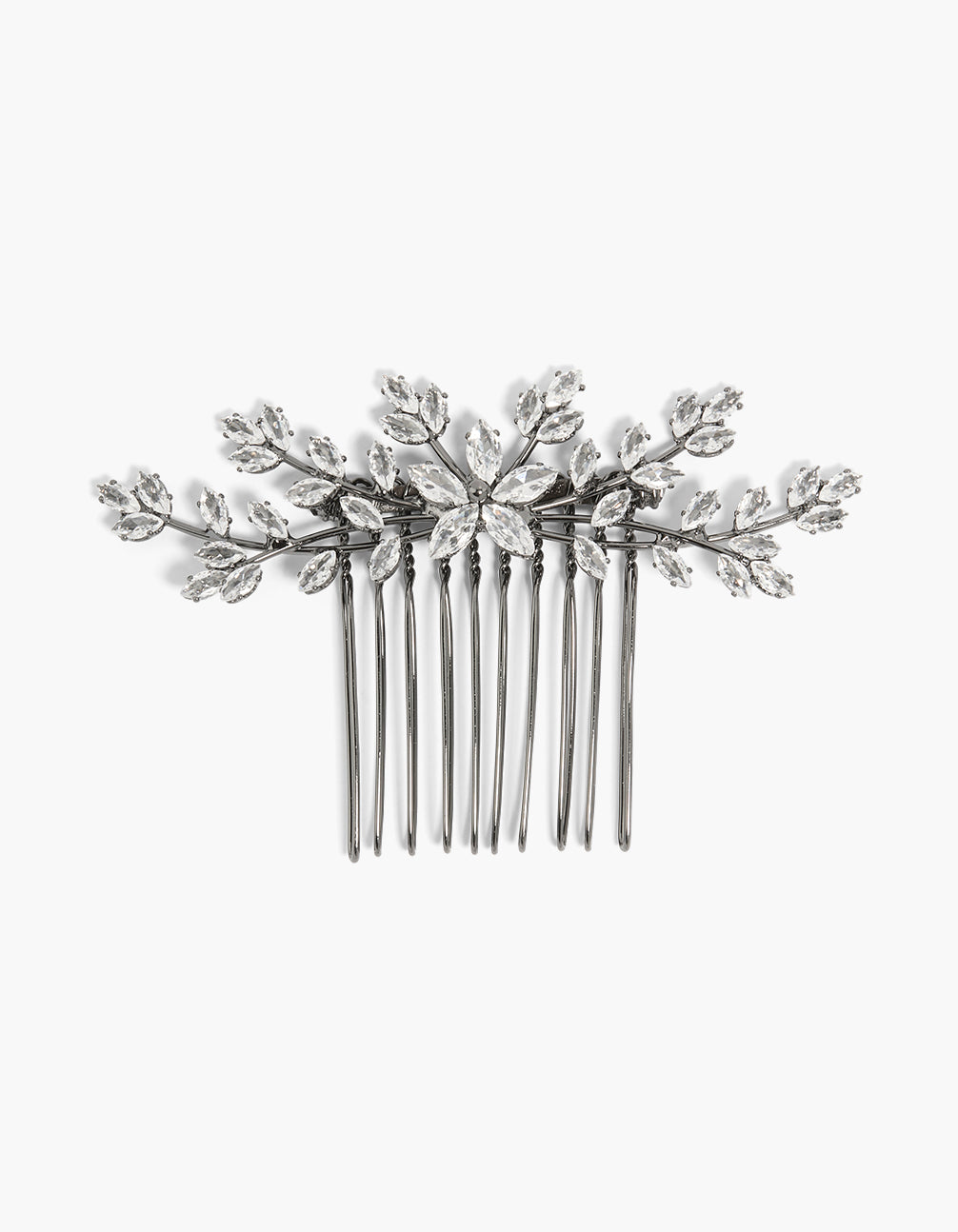 Gunmetal Silver Diamante Dainty Petal Comb
