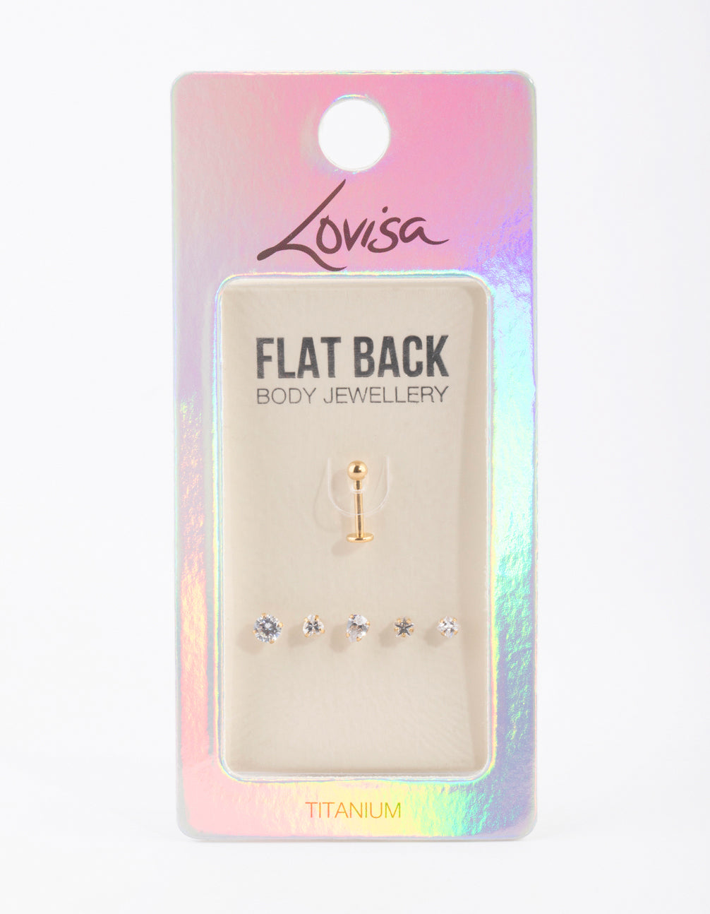 Gold Plated Titanium Single Flat Back Bar With Interchangeable Ends 6-Pack