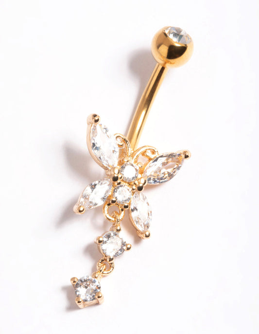 Gold Plated Surgical Steel Diamante Butterfly Belly Bar