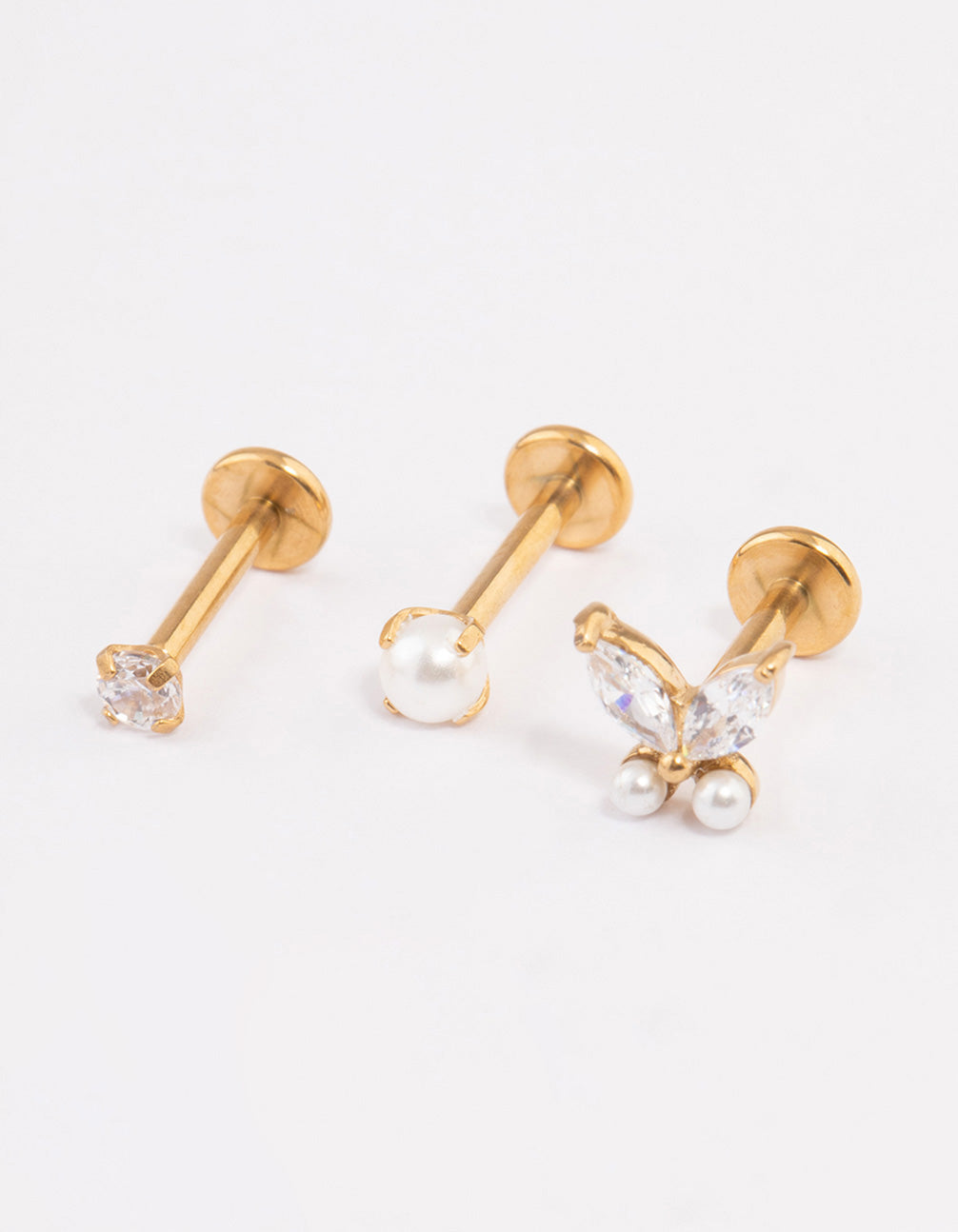 Gold Plated Surgical Steel Pearl Threadless Flat Back Studs  Pack