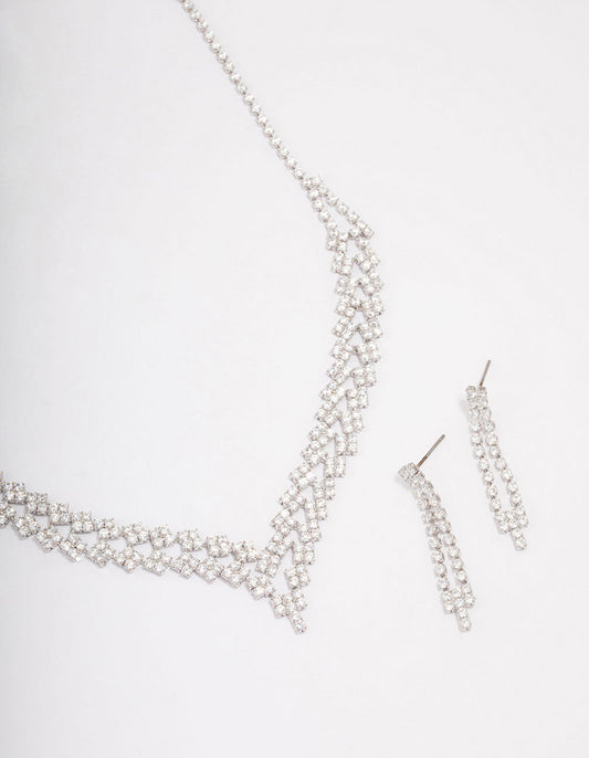Silver Cubic Zirconia Double Row Jewellery Set